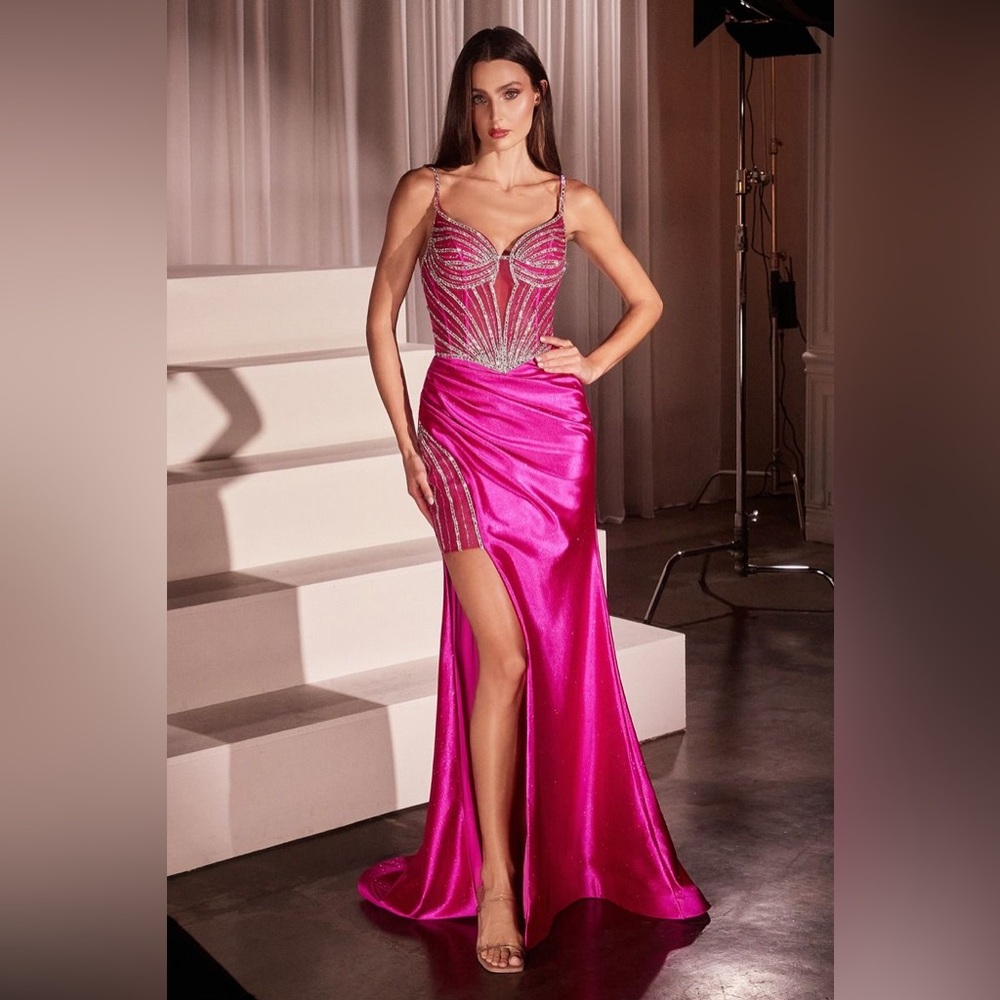 SOFT SATIN FITTED DRESS WITH CRYSTAL EMBELLISHED DETAILS
